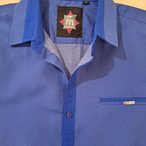 Men's short sleeve button down shirt by TM EXPOSURE size XL Blue - Picture 2 of 7